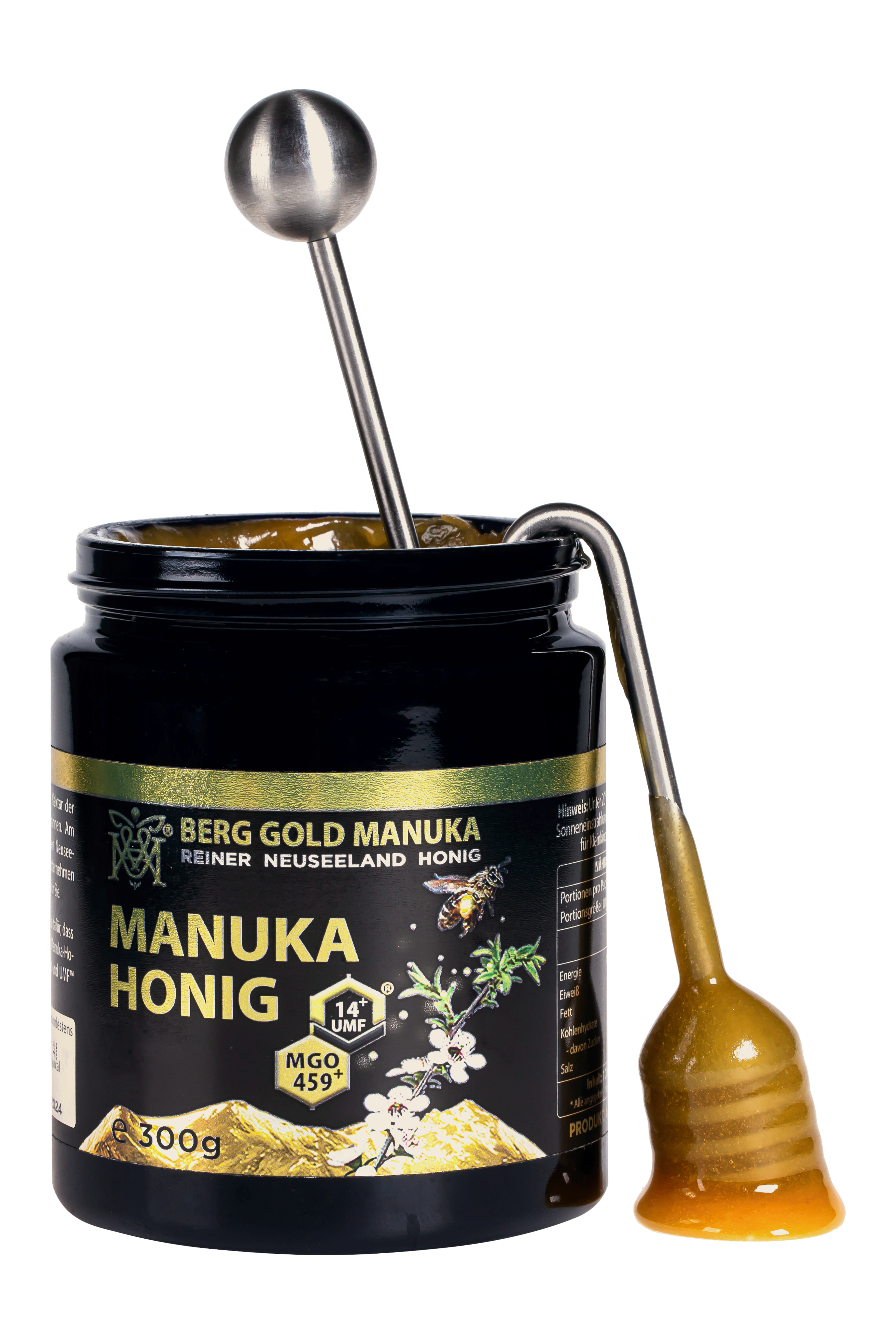 Berg Gold Manuka mit Honiglöffel